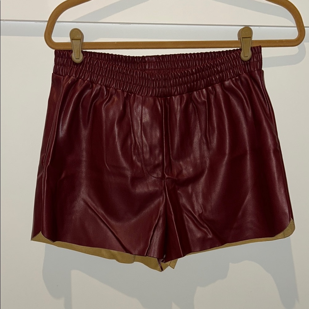 Alya Maroon Soft Faux Leather Shorts